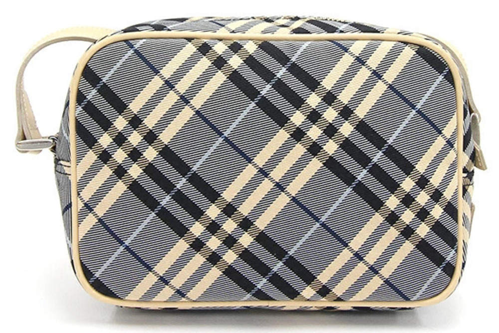 Burberry Leather Label Beige Crossbody Check Blue Bag Shoulder Canvas Tan Blue